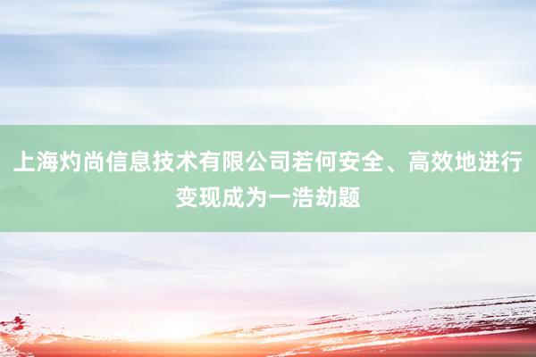 上海灼尚信息技术有限公司若何安全、高效地进行变现成为一浩劫题